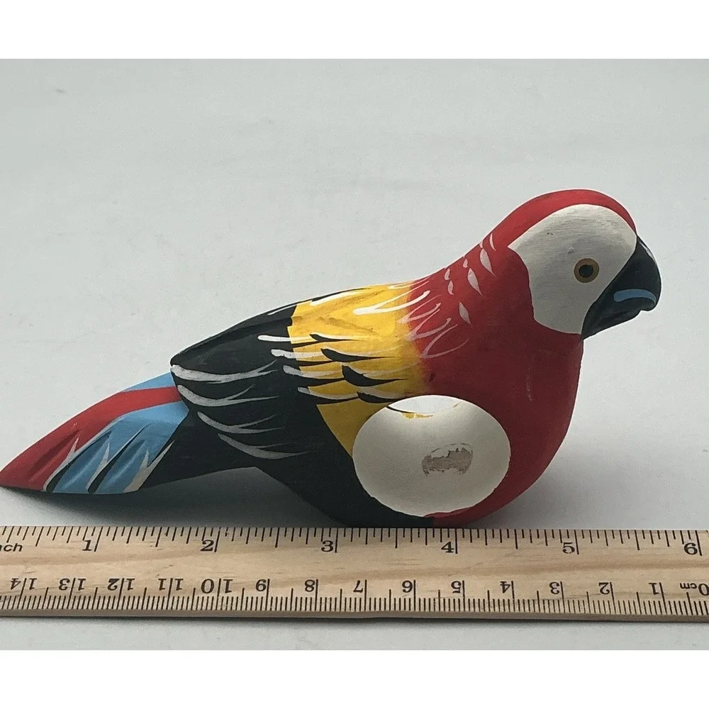 Vintage Wood Parrot Napkin Rings Hand Carved Painted Tropical Tiki Set 6